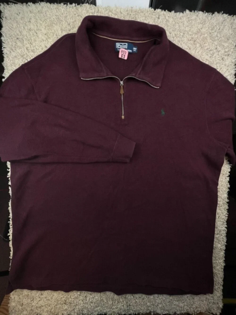 Polo Ralph Lauren Sweater Mens 2XLT Tall Classic 1/4 Zip Red Maroon W Pony